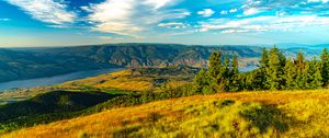 Preview wallpaper valley, grass, river, relief, rocks