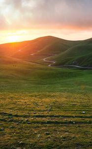 Preview wallpaper valley, grass, sunset, path