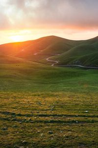 Preview wallpaper valley, grass, sunset, path