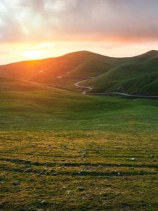 Preview wallpaper valley, grass, sunset, path