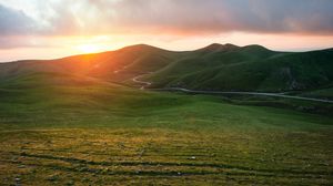 Preview wallpaper valley, grass, sunset, path