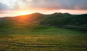 Preview wallpaper valley, grass, sunset, path