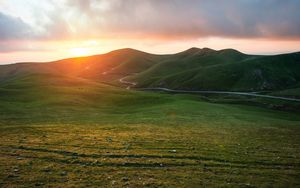 Preview wallpaper valley, grass, sunset, path