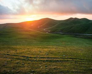 Preview wallpaper valley, grass, sunset, path