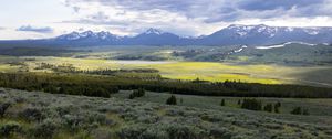 Preview wallpaper valley, grass, trees, mountains, nature