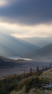 Preview wallpaper valley, hills, fog, lake