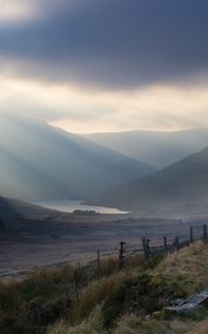 Preview wallpaper valley, hills, fog, lake