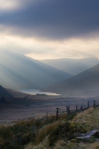 Preview wallpaper valley, hills, fog, lake