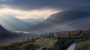 Preview wallpaper valley, hills, fog, lake