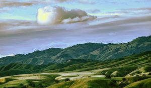 Preview wallpaper valley, hills, mountains, grass, green