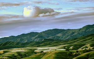 Preview wallpaper valley, hills, mountains, grass, green