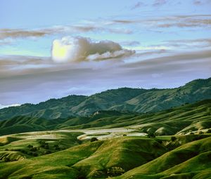 Preview wallpaper valley, hills, mountains, grass, green