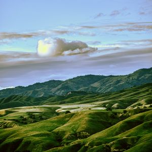 Preview wallpaper valley, hills, mountains, grass, green