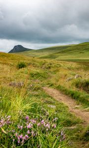 Preview wallpaper valley, hills, path, grass, flowers, nature