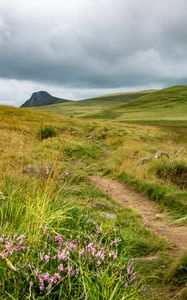 Preview wallpaper valley, hills, path, grass, flowers, nature