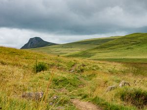 Preview wallpaper valley, hills, path, grass, flowers, nature