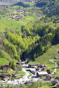 Preview wallpaper valley, hills, trees, houses, landscape