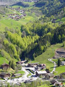 Preview wallpaper valley, hills, trees, houses, landscape