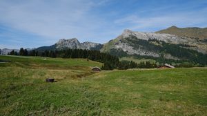 Preview wallpaper valley, house, mountains, landscape, nature