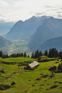 Preview wallpaper valley, house, mountains, landscape, view