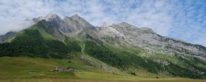 Preview wallpaper valley, house, mountains, grass, landscape