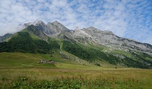 Preview wallpaper valley, house, mountains, grass, landscape