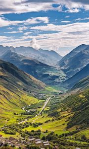 Preview wallpaper valley, houses, mountains, landscape, nature