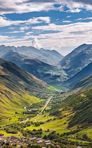 Preview wallpaper valley, houses, mountains, landscape, nature