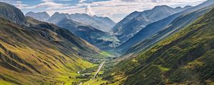 Preview wallpaper valley, houses, mountains, landscape, nature