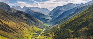 Preview wallpaper valley, houses, mountains, landscape, nature