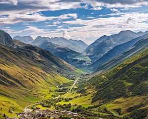 Preview wallpaper valley, houses, mountains, landscape, nature