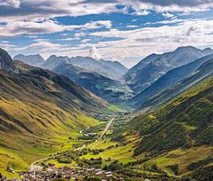 Preview wallpaper valley, houses, mountains, landscape, nature