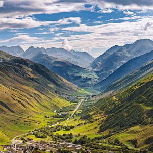 Preview wallpaper valley, houses, mountains, landscape, nature