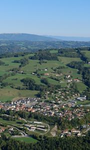 Preview wallpaper valley, houses, trees, nature, aerial view