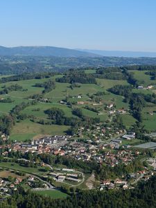 Preview wallpaper valley, houses, trees, nature, aerial view