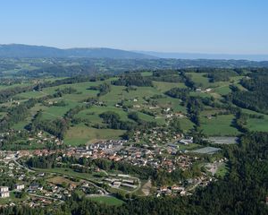 Preview wallpaper valley, houses, trees, nature, aerial view