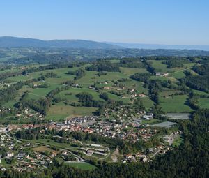 Preview wallpaper valley, houses, trees, nature, aerial view