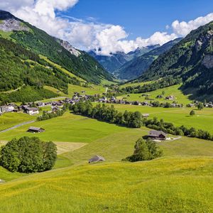 Preview wallpaper valley, houses, village, mountains