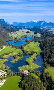 Preview wallpaper valley, lake, trees, forest, mountains