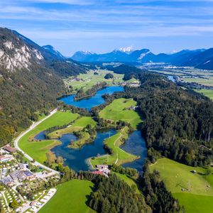 Preview wallpaper valley, lake, trees, forest, mountains