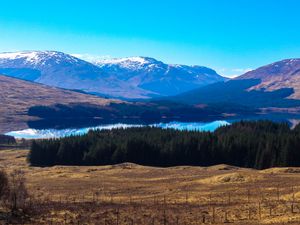 Preview wallpaper valley, lake, trees, mountains, landscape