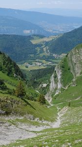 Preview wallpaper valley, landscape, mountains, grass