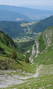 Preview wallpaper valley, landscape, mountains, grass