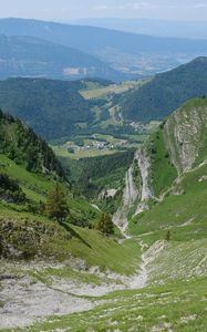 Preview wallpaper valley, landscape, mountains, grass