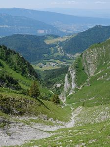 Preview wallpaper valley, landscape, mountains, grass