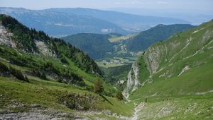 Preview wallpaper valley, landscape, mountains, grass