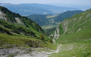 Preview wallpaper valley, landscape, mountains, grass