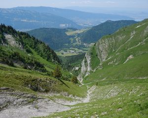 Preview wallpaper valley, landscape, mountains, grass