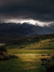 Preview wallpaper valley, mountain, light, landscape, dark