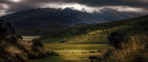 Preview wallpaper valley, mountain, light, landscape, dark